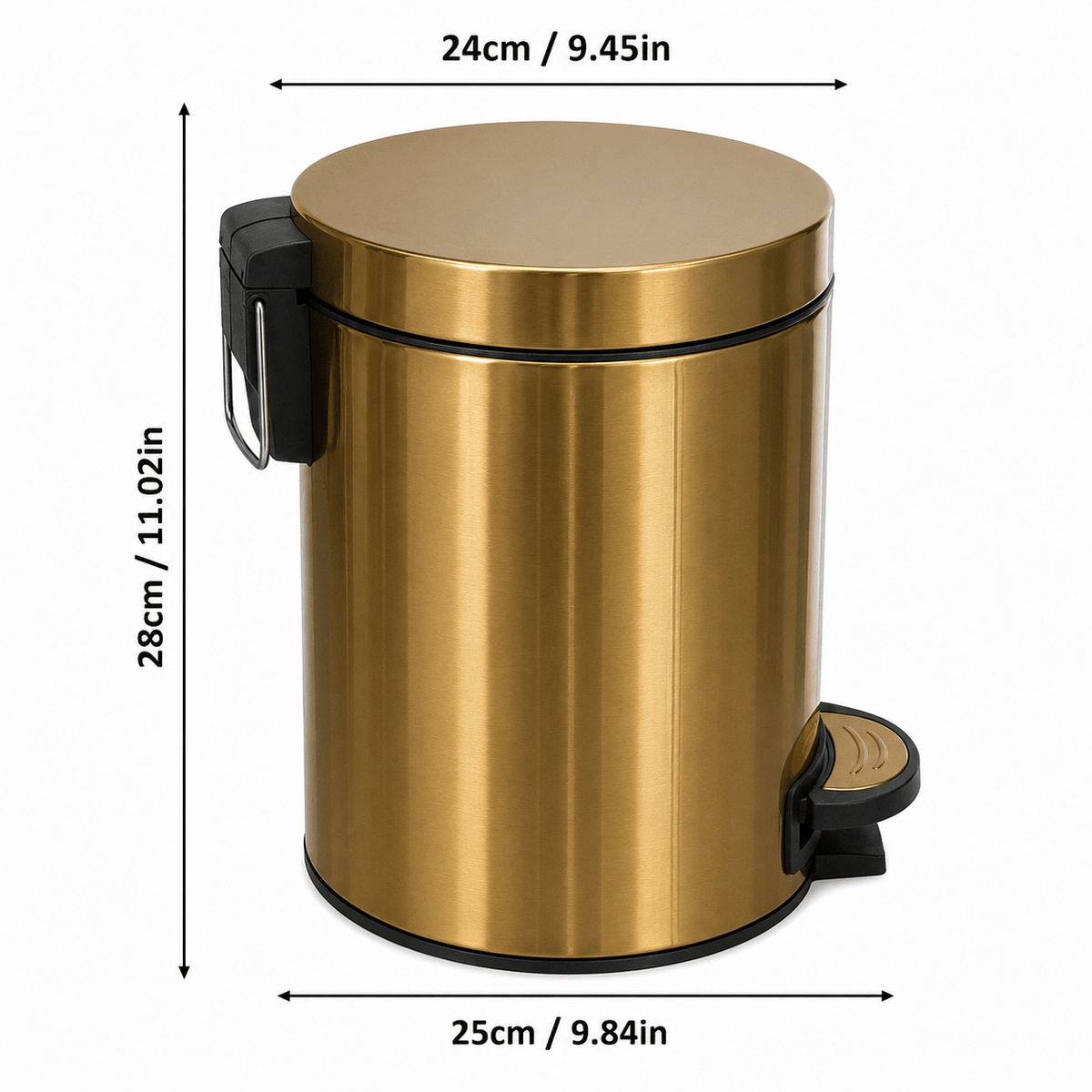 2-Pack 5L Stainless Steel Small Round Pedal Trash Can – Soft Close Lid Foot Pedal & Inner Bucket for Bathroom Kitchen Bedroom Office & Living Room in Gold