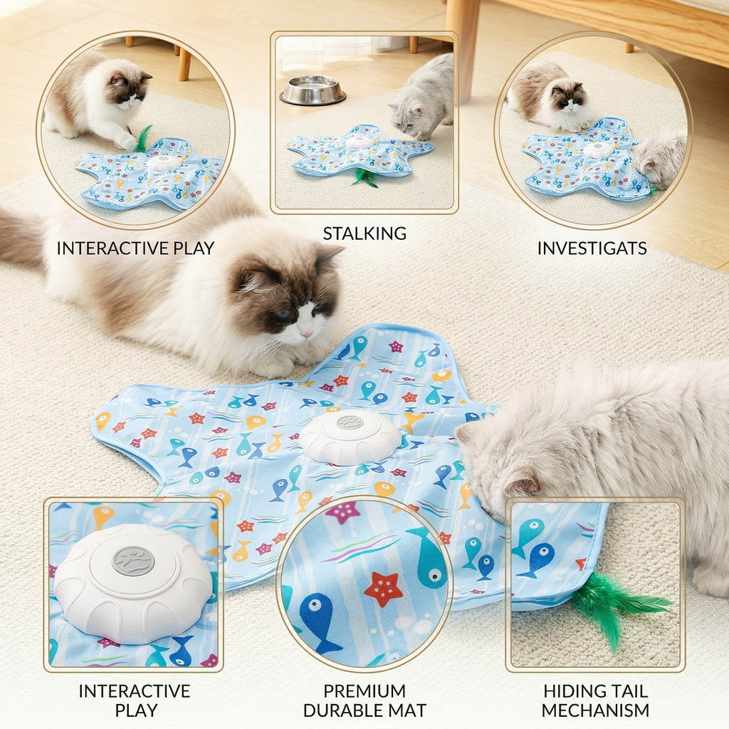 Smart Rechargeable Electric Cat Toy – Interactive Puzzle with Simulated Prey Movement, Hands-Free Automatic Entertainment for Indoor Cats, Available in Small Fish & Graffiti Styles for Kittens and Adult Cats