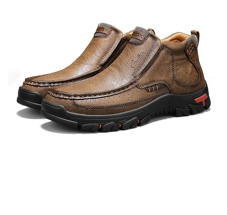 GREKS Men's Hand-Stitched Slip-On Ankle Boots, Casual Moccasin Chukka Loafers with Non-Slip Sole for Outdoor Hiking, Driving, and Daily Wear – Comfortable Lightweight Men's Shoes