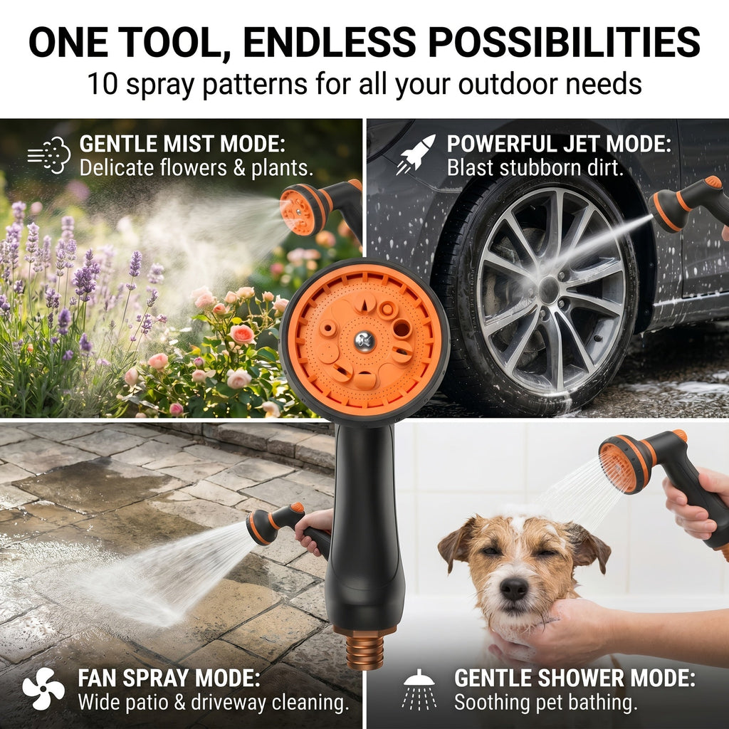 Retractable Wall-Mounted Garden Hose Reel – 33 / 50 / 85 / 115 FT, Auto Rewind, Any-Length Lock, 180° Swivel, 10-Function Nozzle, 3/4" Brass Fittings, UV-Resistant – Nova Mart