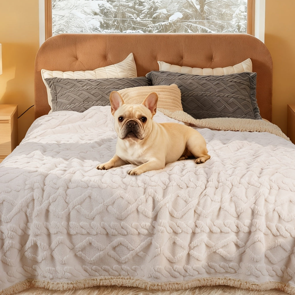 Liquid-Proof Pet Blanket, Reversible Sherpa Fleece Sofa Bed Furniture Protector for Dogs and Cats, Machine Washable Throw Blanket, Small/Medium/Large/XL, Light Gray/Khaki/Beige/Dark Gray