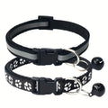Reflective Pet Collar with Bell 2-Piece Set - Adjustable Striped Polyester Cat & Dog Collar with Paw Print Design, Safety Breakaway Buckle, 10 Colors for Small Dogs and Cats, One Size