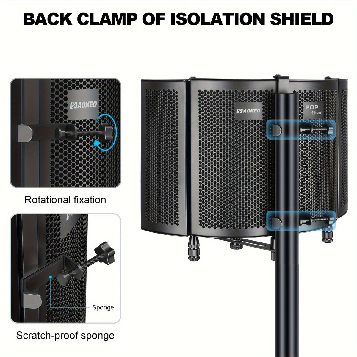 Studio Recording Microphone Isolation Shield with Pop Filter AO-504 + 109PRO Condenser Mic High-Density Acoustic Foam for Vocal Recording Home Studio & Podcasting