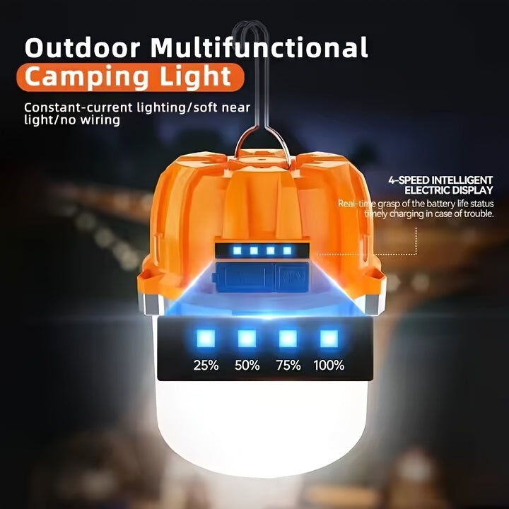 LED Camping Lantern USB Rechargeable with Built-In Power Bank, Ultra-Bright Portable Hanging Tent Light for Camping, BBQ, Patio, and Outdoor Emergency, Charges Mobile Phones, Freestanding & Hanging Design