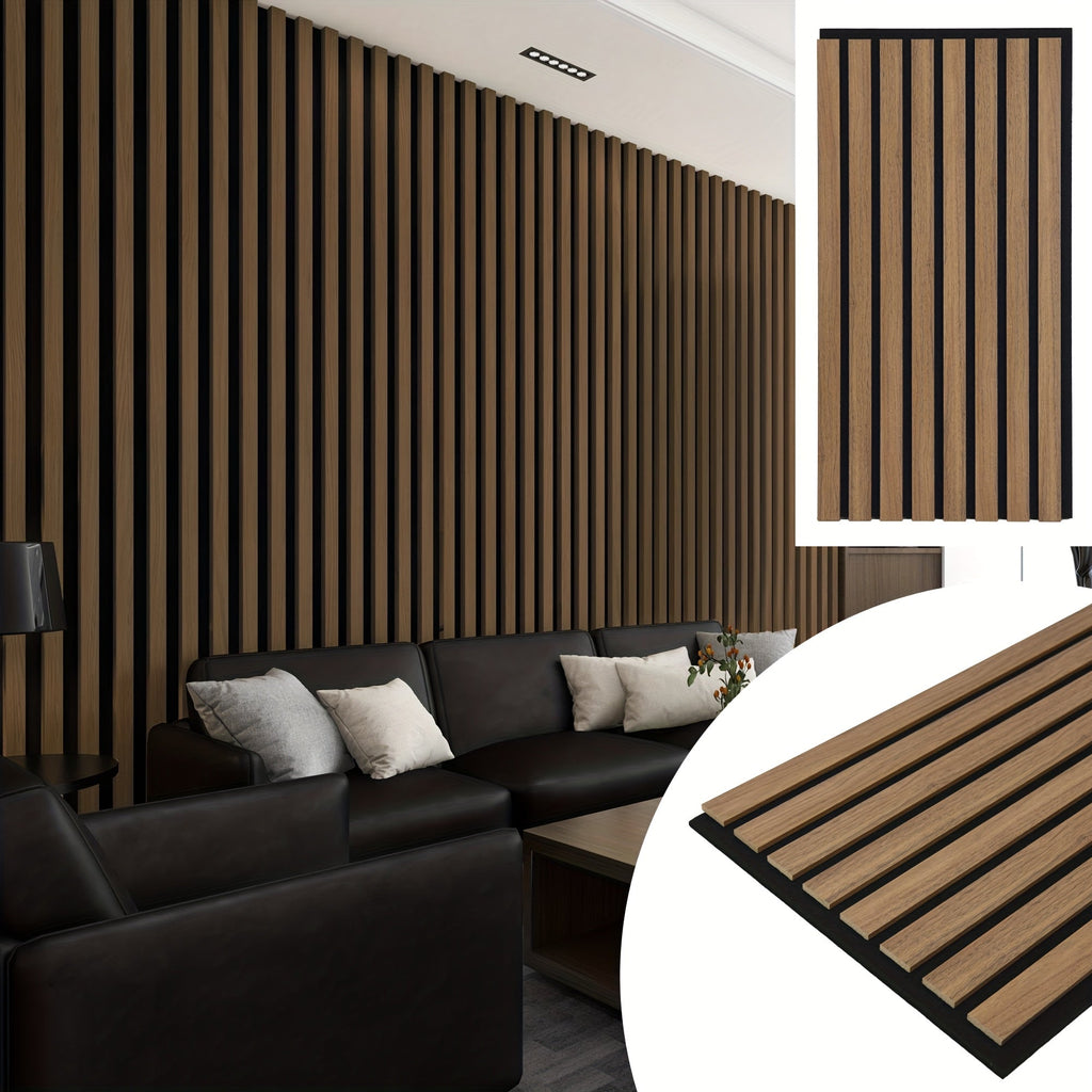 3D Wood-Look Wall & Ceiling Tiles 20-Panel Set (40 Sq Ft), MDF Grille Noise-Insulating Panels 24"x12", Textured Wood Grain Finish, Easy Install, Available in Deep Walnut / Walnut / Oak / Gray Oak