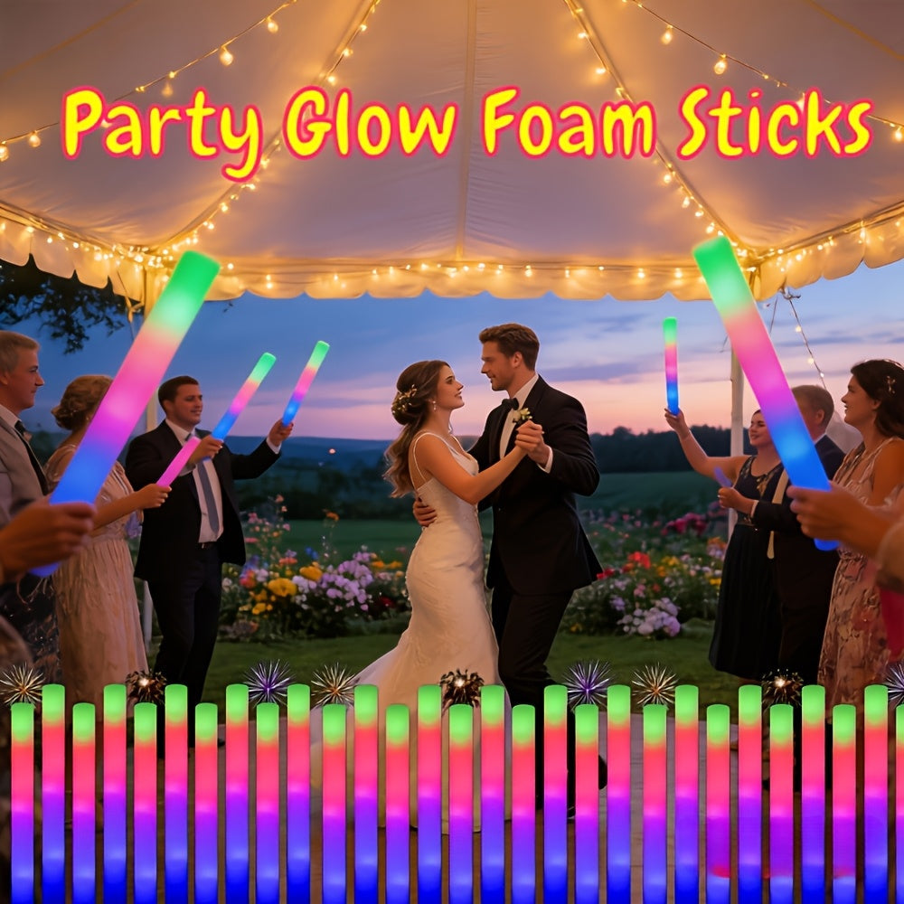 LED Foam Light Sticks Bulk Pack 28, 48 or 100 Pieces – 3-Mode Color Changing Flashing Glow Sticks for Parties, Weddings, Concerts, Birthdays, Halloween, Christmas, Camping and Cheering Events