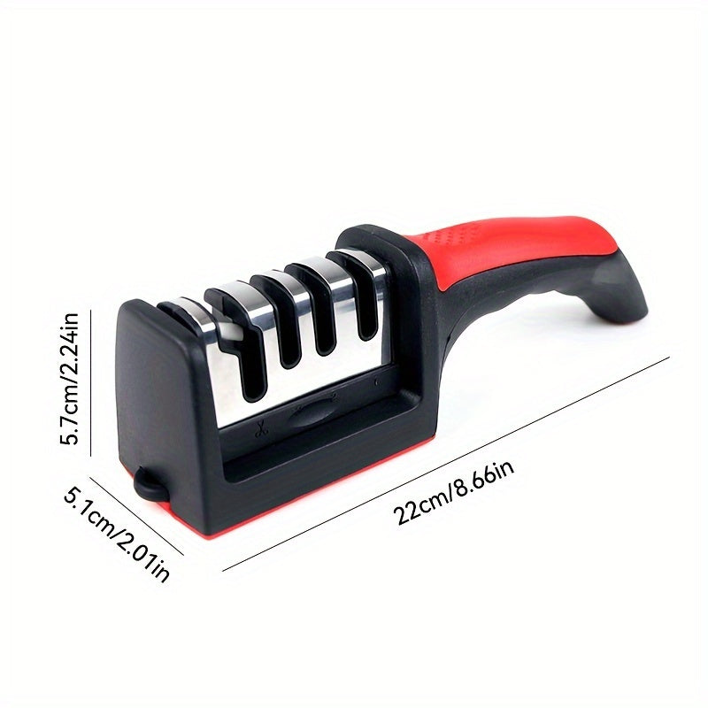 4-Stage Professional Knife Sharpener - Tungsten, Diamond & Ceramic Whetstone Stages, Non-Slip Grip, Fast & Precise Sharpening - Kitchen & Chef Knives - Red & Black
