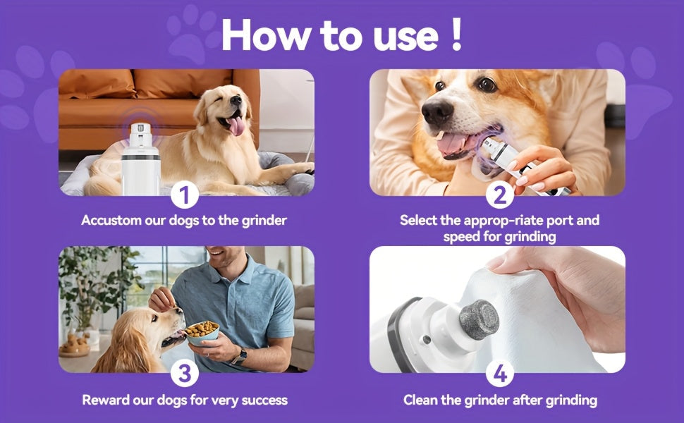 Quiet Dog Nail Grinder with LED Light – Upgraded 3-Speed Rechargeable Electric Pet Nail Trimmer & Grinder Kit, Painless Paw Grooming for Small, Medium, and Large Dogs & Cats