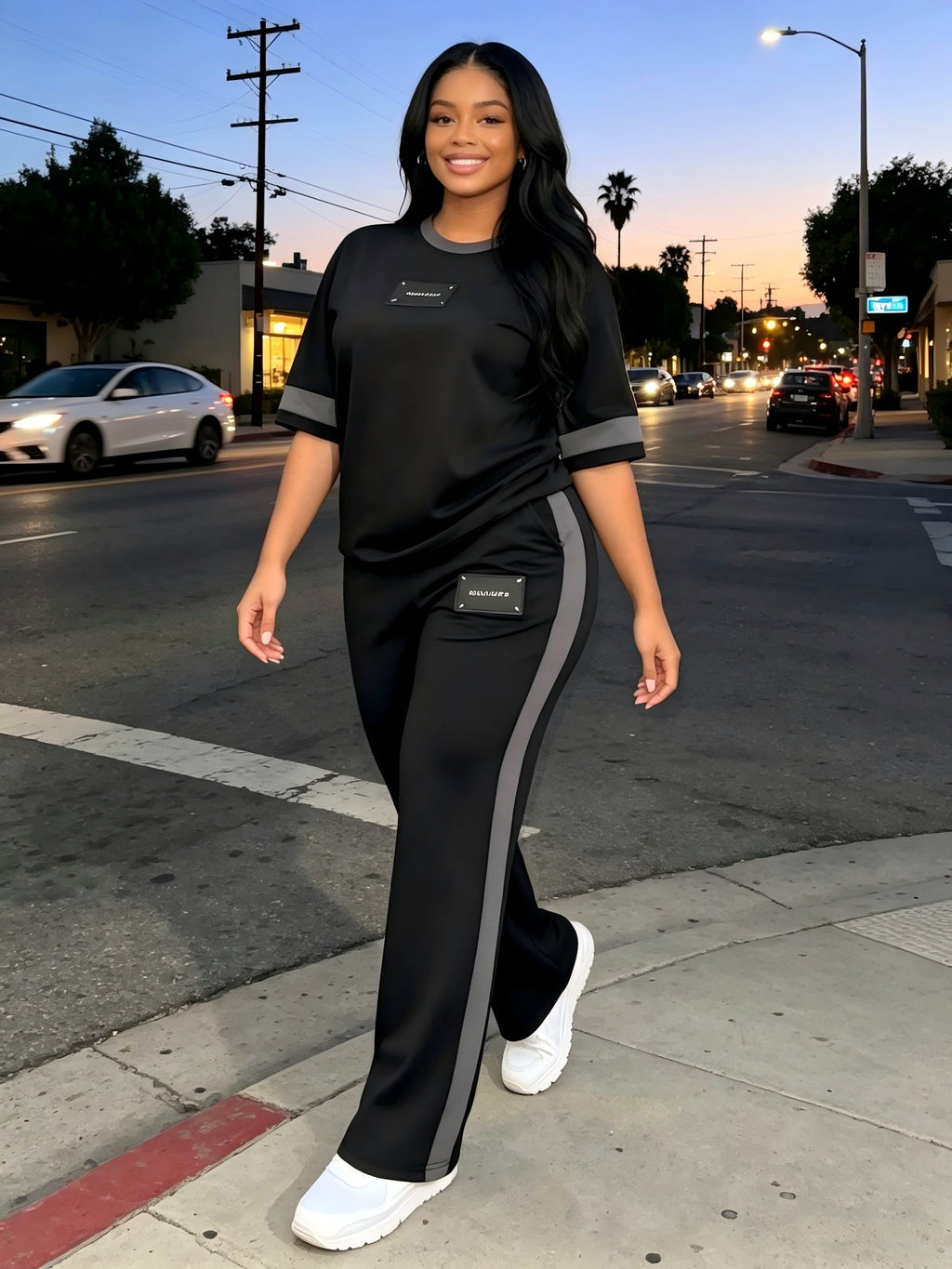 Women's 2-Piece Casual Tracksuit Set – Long Sleeve Crew Neck Top & Wide Leg Pants Stretchy Soft Loungewear for Spring Summer, Matching Outfit Slate Grey Blue Black Grey S M L XL XXL