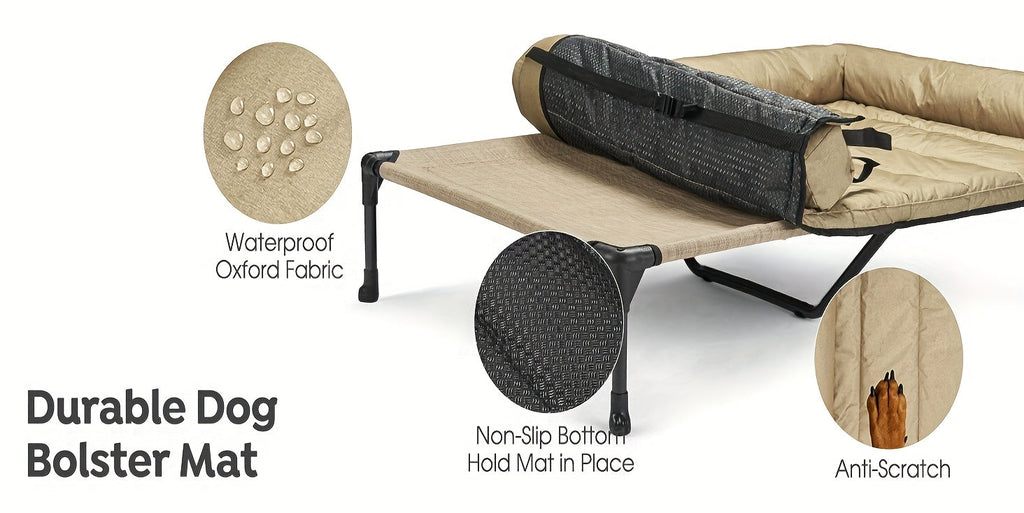 Cooling Elevated Dog Bed with Removable Pillow-Top Mat – Raised Bolster Dog Cot with Breathable Mesh and Non-Slip Feet, Dog Sofa Bed for Indoor & Outdoor Use