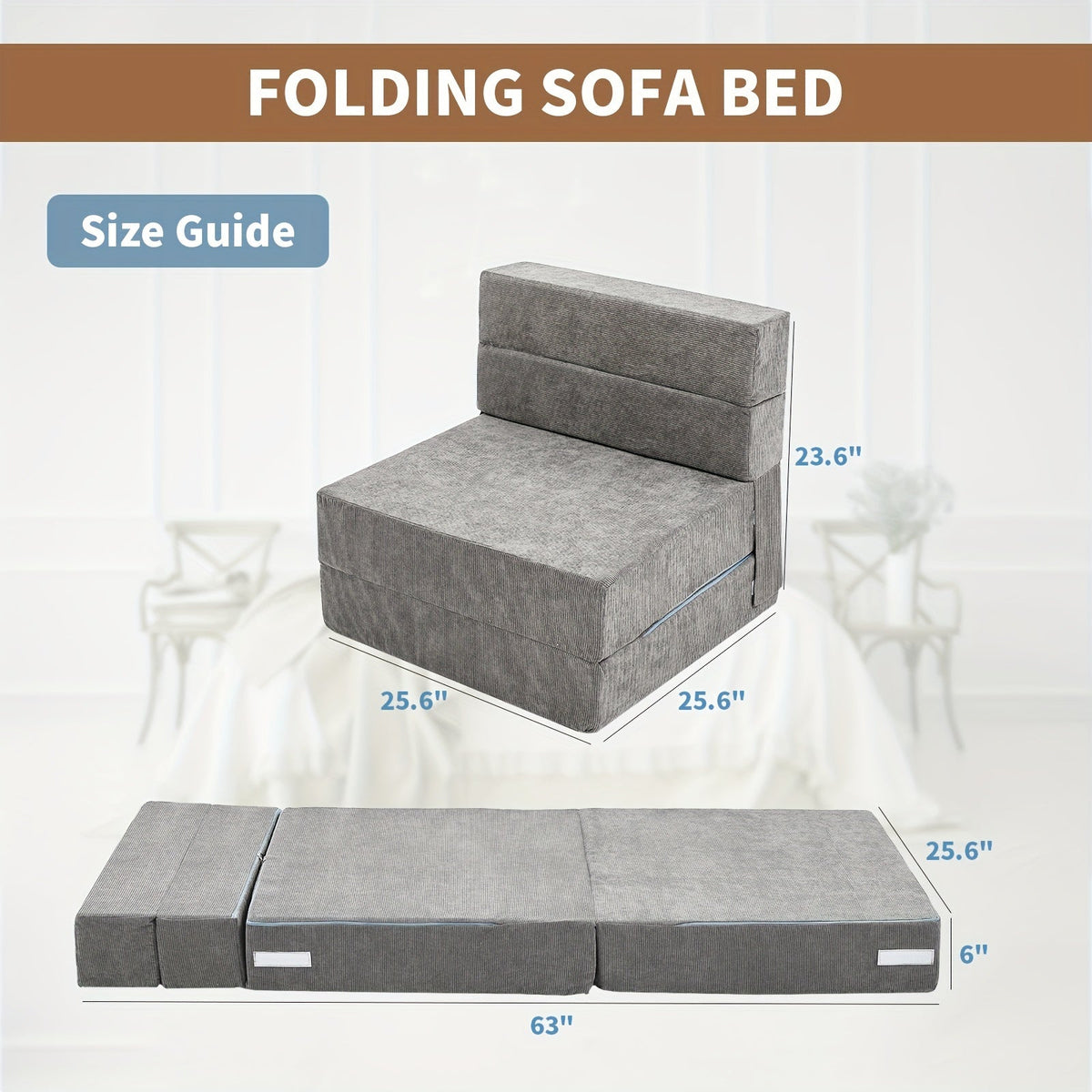 LILYPELLE Tri-Fold Sponge Mattress 63"×25.6"×6" Portable Folding Mattress Convertible Chair Floor Sofa & Sleeping Pad for Floor Camping & Guests – Brown Pink Grey White