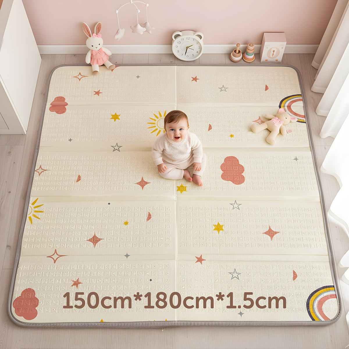 Extra Large Foldable Reversible ABC Baby Play Mat, Waterproof Padded Non-Toxic Foam Floor Mat for Infants & Toddlers, Tummy Time Indoor & Outdoor Use, Motor Skills Development, Rainbow, 3 Sizes