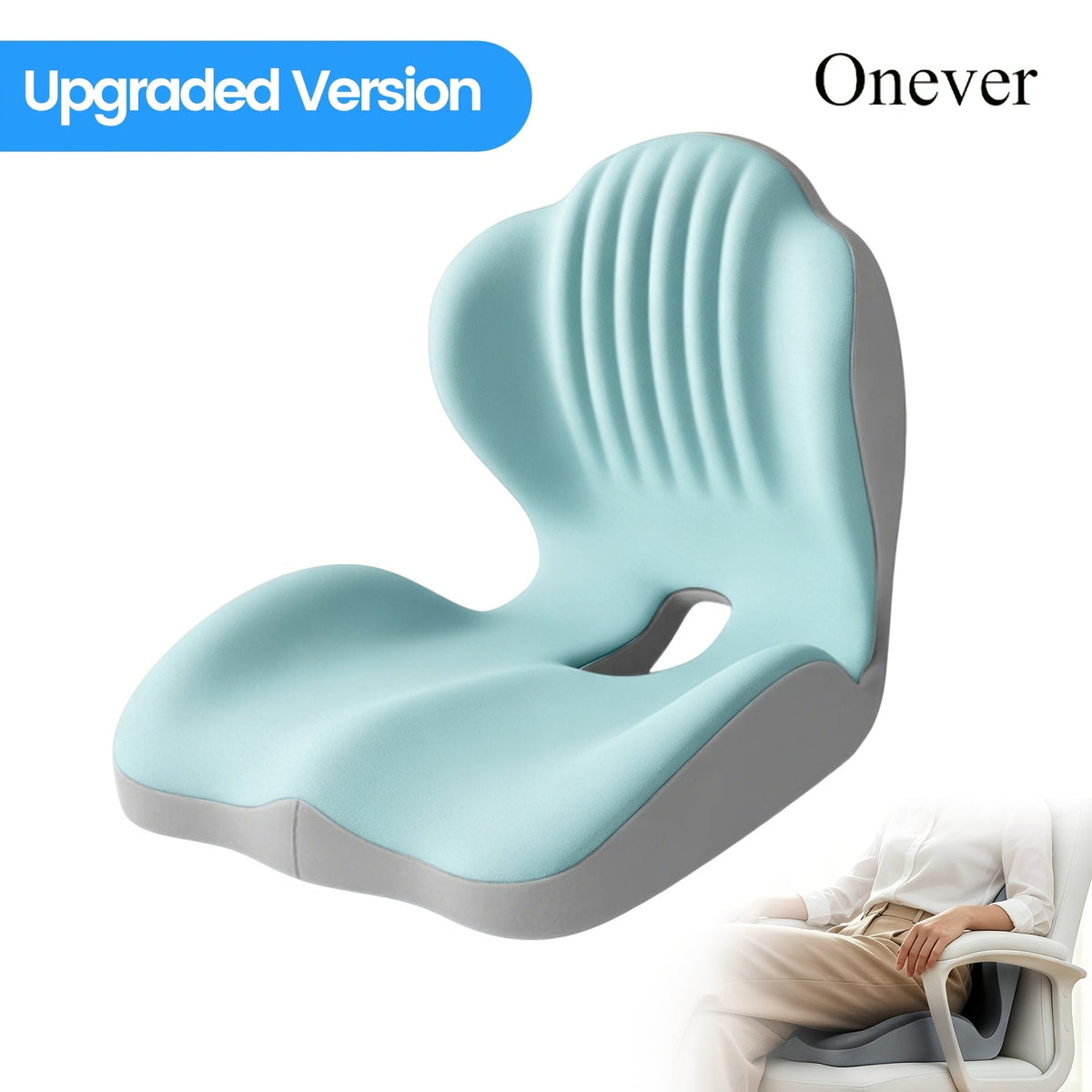 Ergonomic Memory Foam Seat Cushion with Back Support & Breathable Hollow Design – Comfortable Coccyx Cushion for Office Chair, Car Seat, and Long-Term Sitting, Unisex