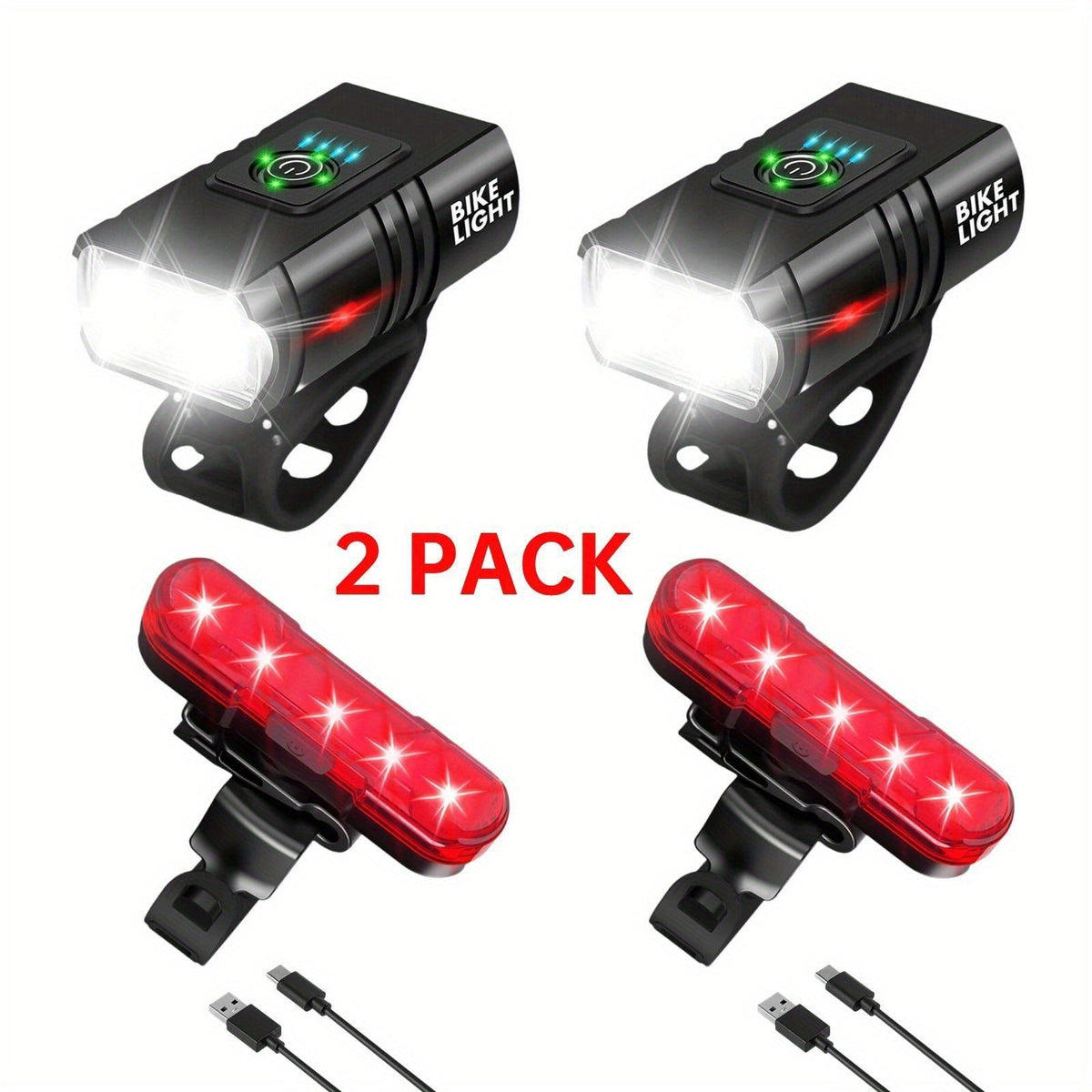 LED Bike Light Set USB-C Rechargeable 1500 Lumens – Front & Rear Bicycle Lights, 6+4 Modes, Waterproof, Power Display, Fast Charging, Safe Night Cycling Lights for Road and Mountain Bikes