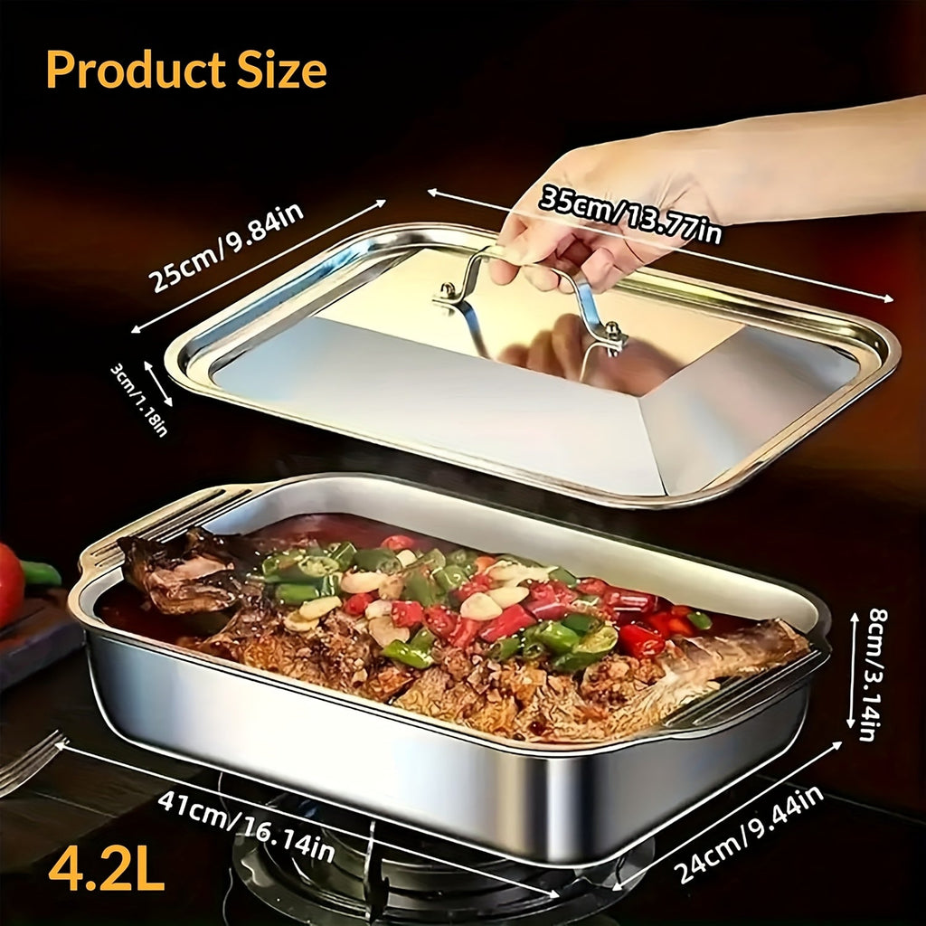 Stainless Steel Baking Pans with Lids Set – Extra Large Non-Stick Heavy Duty Rectangular Oven Trays for Roasting Bread, Desserts, Seafood, BBQ, and Buffet Serving, 2, 4, 6, 8 Pack Options