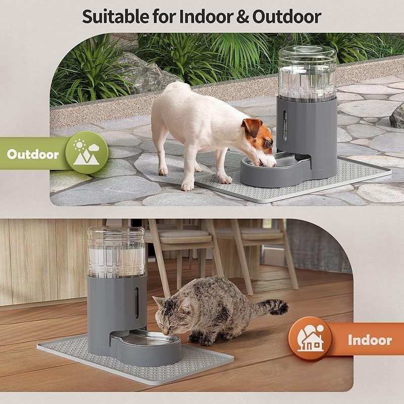 4L Gravity Cat Water Dispenser with Stainless Steel Bowl and Placemat - Automatic Large Capacity Pet Water Fountain for Cats and Small to Medium Dogs - Easy to Clean, BPA-Free, Safe Pet Hydration Station