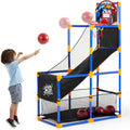 Kids Arcade Basketball Game Set with LED Lights & Electronic Scoreboard – Height Adjustable Hoop 4 Balls Air Pump Cheer Sound Indoor Outdoor