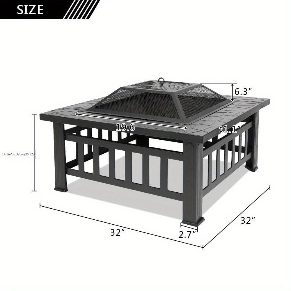 32-Inch Metal Outdoor Fire Pit with Mesh Screen Lid & Ash Fork – Wood Burning Backyard Fire Pit for Garden, Patio & Cozy Outdoor Gatherings, Durable Black Steel – Nova Mart