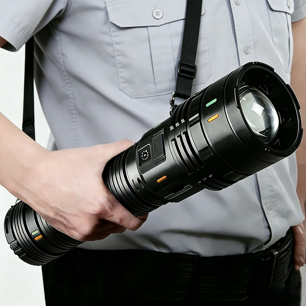 High-Lumen USB Rechargeable Flashlight – 3600mAh High-Capacity Battery IP68 Waterproof with Shoulder Strap for Outdoor Work Patrol Fishing & Home Use