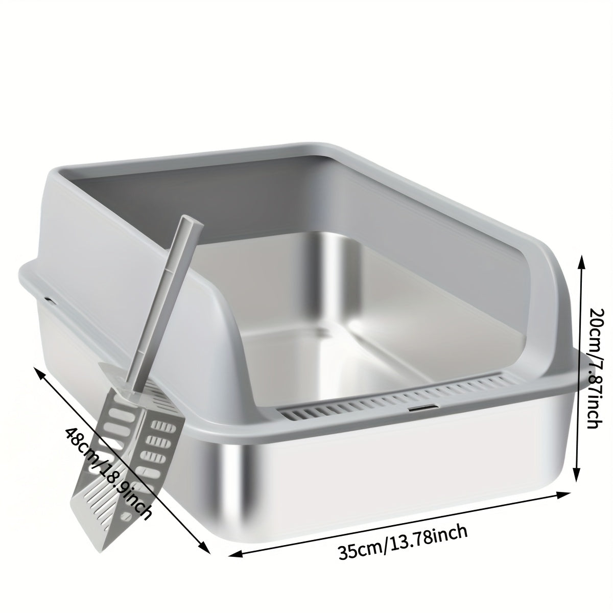Stainless Steel Cat Litter Box, High-Sided Anti-Leakage Metal Litter Pan with Scoop and Sifting Tray, Rust-Proof, Odor-Resistant, Non-Stick, Easy-Clean Indoor Cat Toilet for Medium to Large Cats