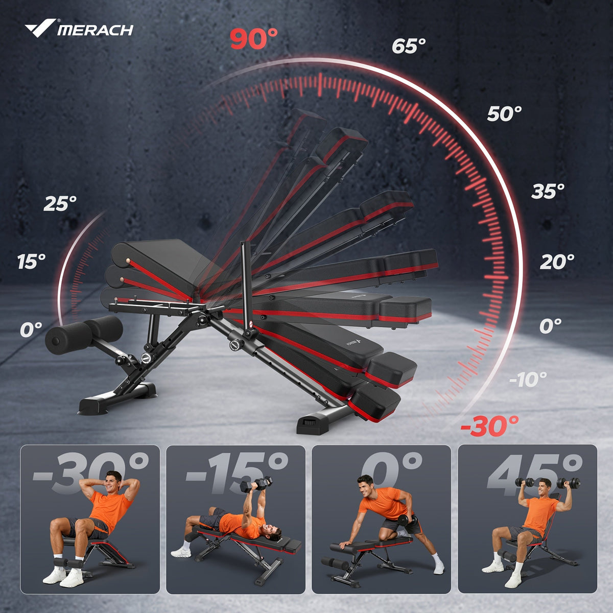 990 Lb Heavy-Duty Adjustable Dumbbell Bench, 7-Level Quick-Fold, 196mm Ultra-Thin Folded Profile, 10-Second Fold, Anti-Slip, Multi-Function for Bench Press, Fly & Sit-Ups, Home Gym