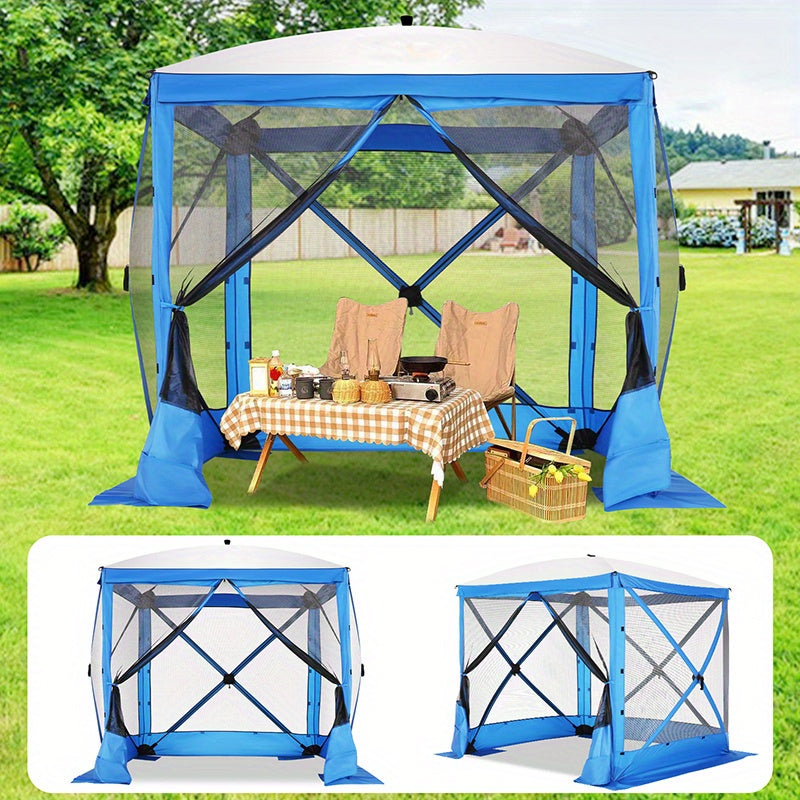 8x8 Pop-Up Gazebo with Mesh Tent Portable Outdoor Canopy with Tote Bag & Ground Stakes for Camping Garden Picnic & Backyard – Brown, Khaki, Blue & Grey