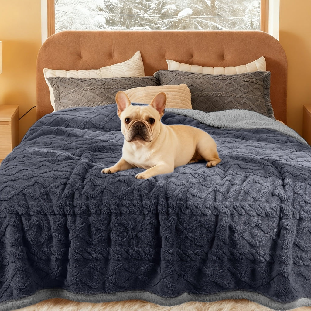 Liquid-Proof Pet Blanket, Reversible Sherpa Fleece Sofa Bed Furniture Protector for Dogs and Cats, Machine Washable Throw Blanket, Small/Medium/Large/XL, Light Gray/Khaki/Beige/Dark Gray
