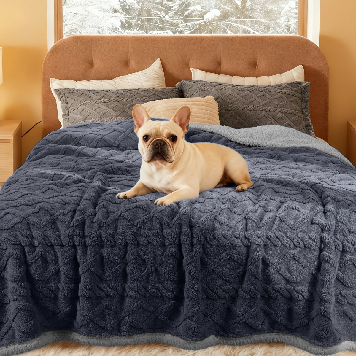 Liquid-Proof Pet Blanket, Reversible Sherpa Fleece Sofa Bed Furniture Protector for Dogs and Cats, Machine Washable Throw Blanket, Small/Medium/Large/XL, Light Gray/Khaki/Beige/Dark Gray
