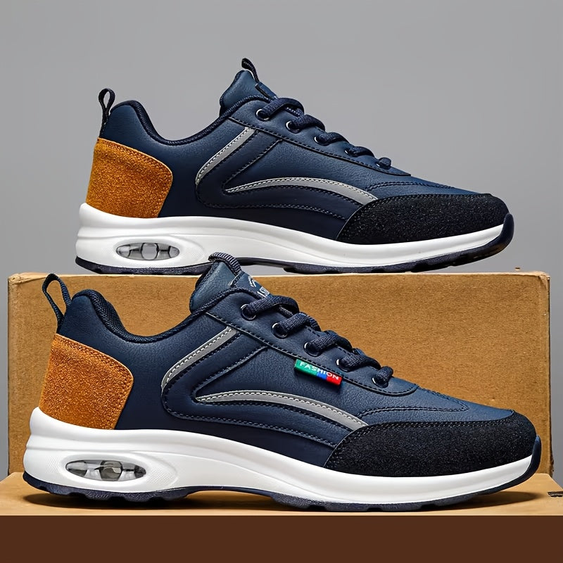 Men's Fashion Lace-Up Sneakers – Non-Slip Soft Sole Casual Running Shoes, PU Upper, Comfortable Lining, Lightweight for Outdoor Sports, Walking & Everyday Wear – Available in Blue, Black & White