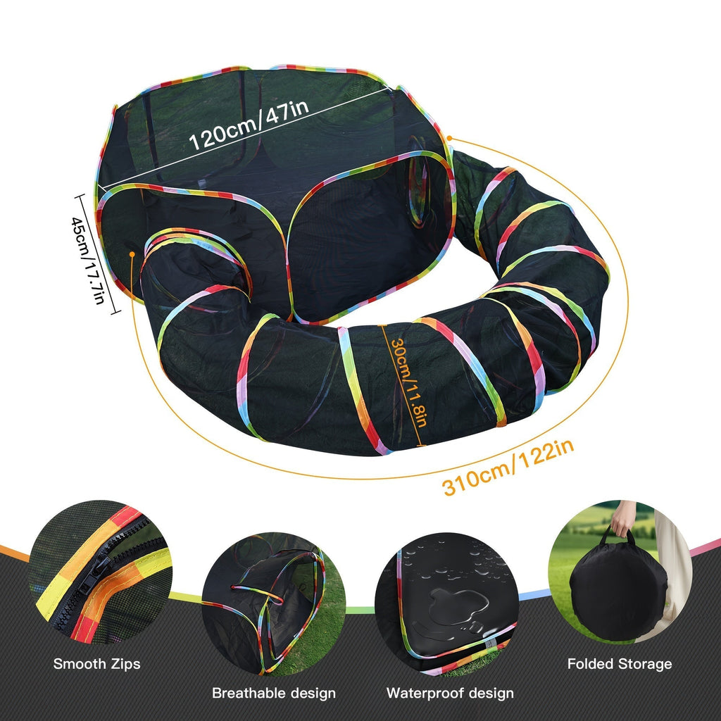 Rainbow Cat Playpen Outdoor Cat Enclosure with Circle Tunnel and Portable Pop-Up Tent, Foldable Cat Playground for Cats, Kittens, and Small Animals, Indoor/Outdoor Use