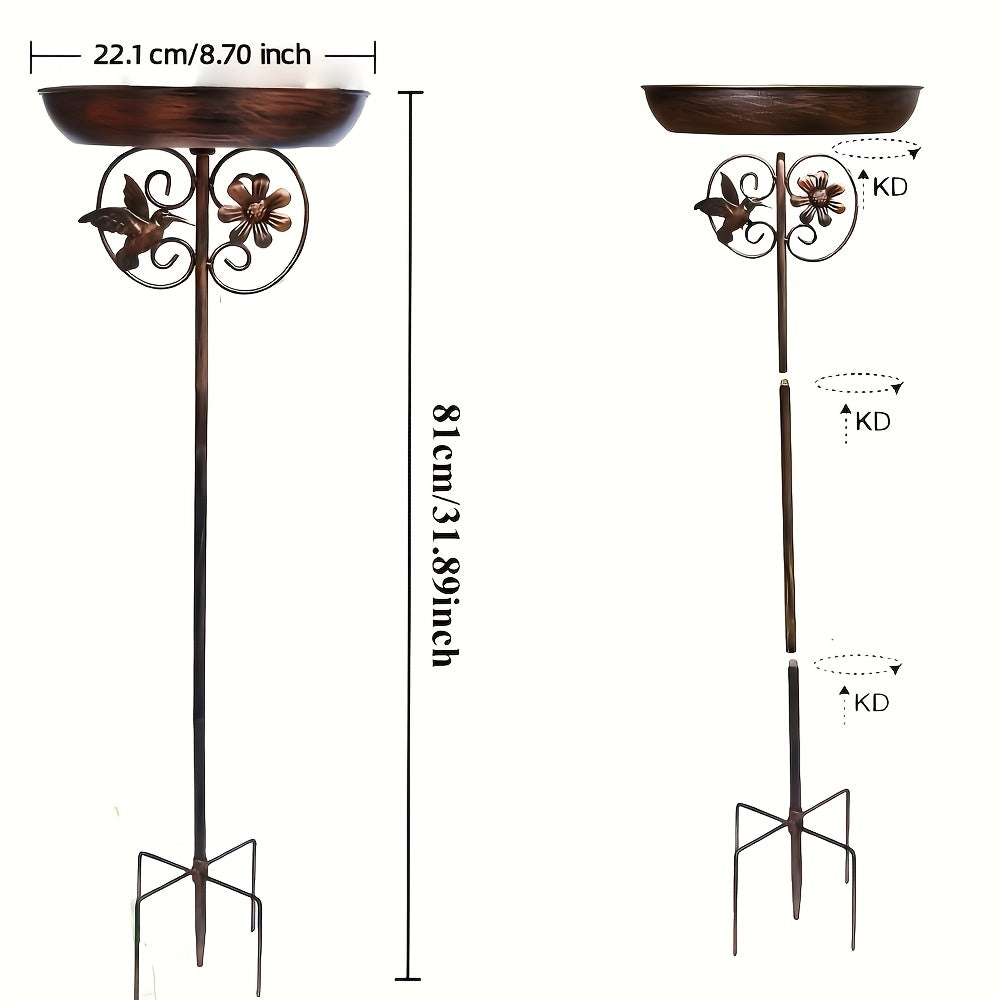 Metal Outdoor Bird Bath and Feeder Set, Sunflower Design, 5-Claw Stake Base, Weather-Resistant Garden Decor for Backyard, Courtyard, Terrace, and Patio