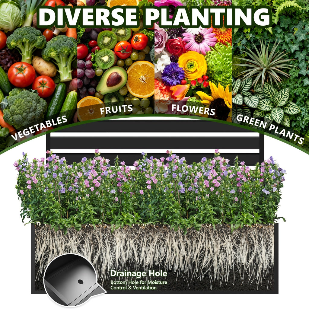 2-in-1 Metal Raised Garden Bed with Trellis & Privacy Screen 35" x 16" x 71" for Climbing Plants Vines & Flowers – Drainage Holes, Outdoor Standing Planter Box, Leaf & Black Finish
