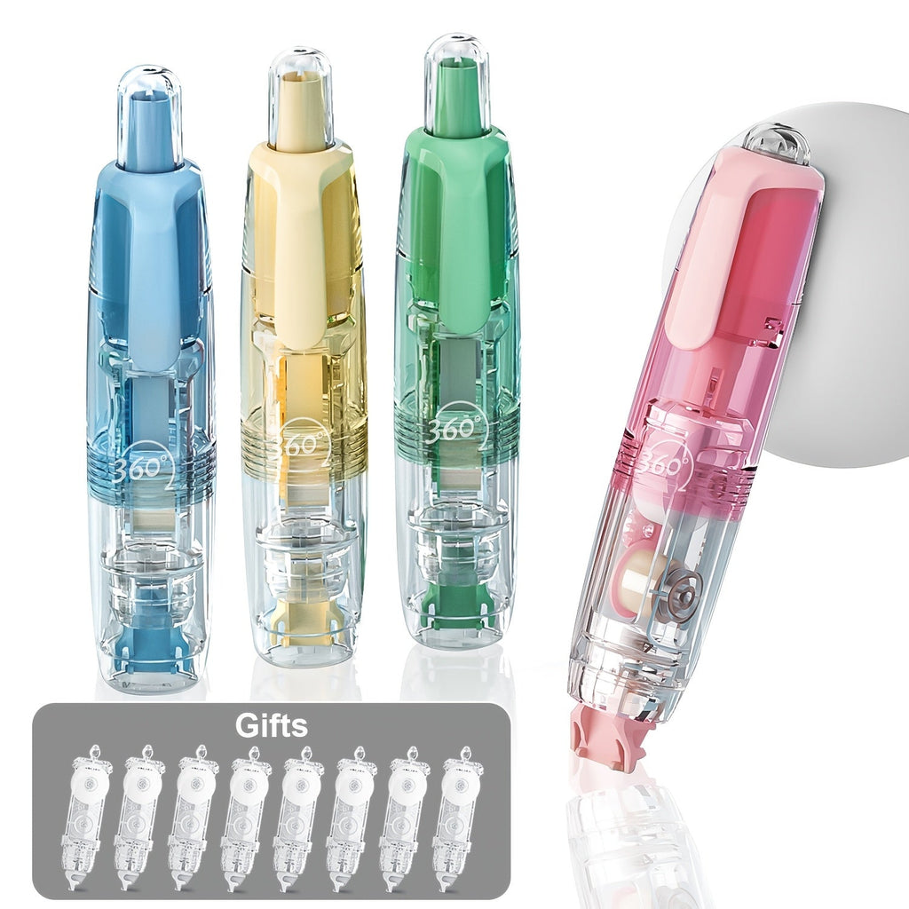 Retractable Correction Tape with Refills – Mess-Free Instant Error Correction for School, Office & Home, 1pc + 2 Refills or 4-Pack + 8 Refills, Smooth Dry Correction Tape Back to School Supplies