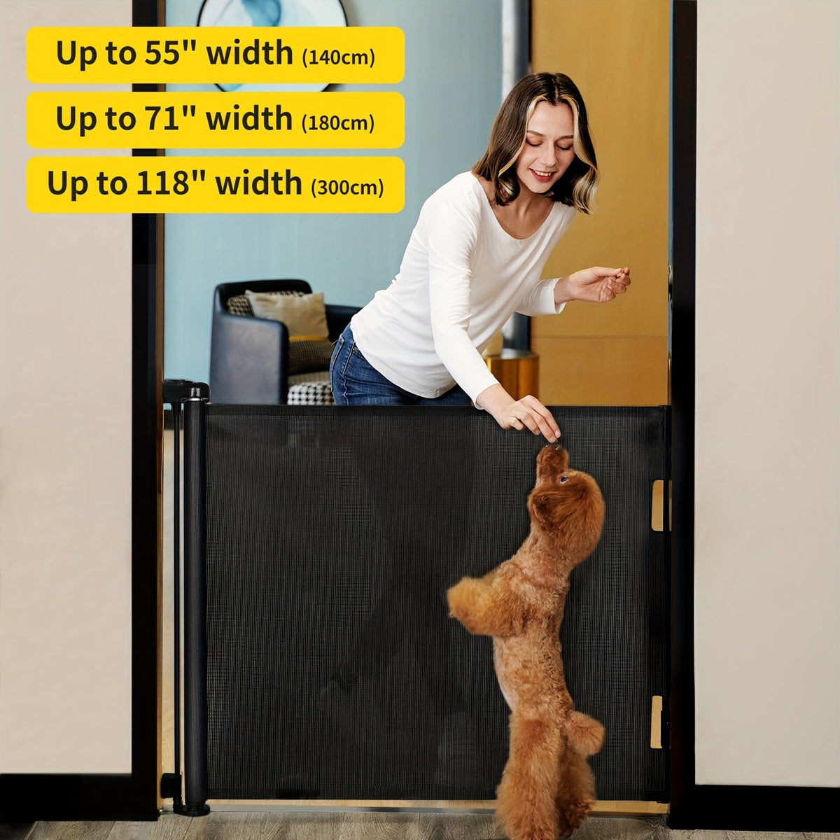 VERASTE Retractable Mesh Safety Gate, 33"/41" Tall Baby & Pet Gate for Doorways, Stairs & Hallways, Indoor & Outdoor Use, Multiple Width Options, Black, White & Gray