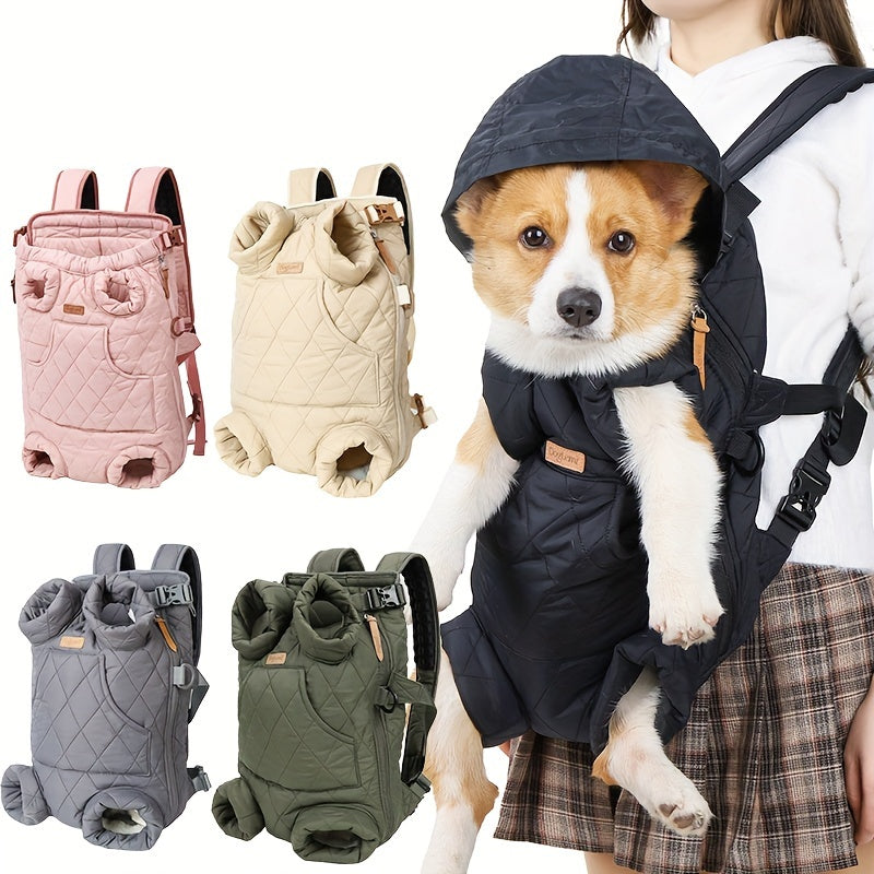 Pet Front Carrier Backpack for Small & Medium Dogs - Hands-Free Legs-Out Dog Chest Carrier, Adjustable Hiking & Cycling Dog Carrier, One Size Fits All, 5 Colors: Pink, Green, Black, Beige, Grey