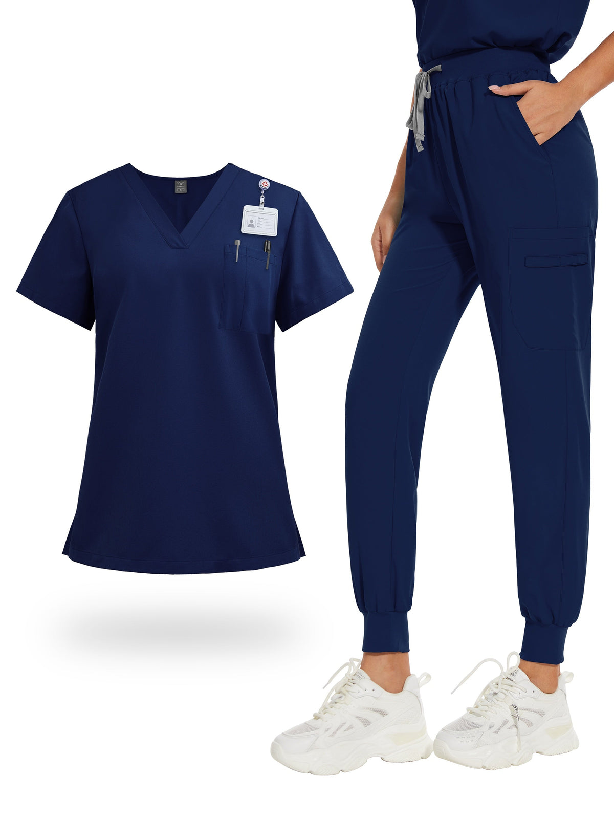 Women's V-Neck Scrub Set with Pockets – Nurse, Medical, Dental, and Spa Uniform, Short Sleeve, Solid Color, Comfortable Elastic Healthcare Workwear for All Seasons