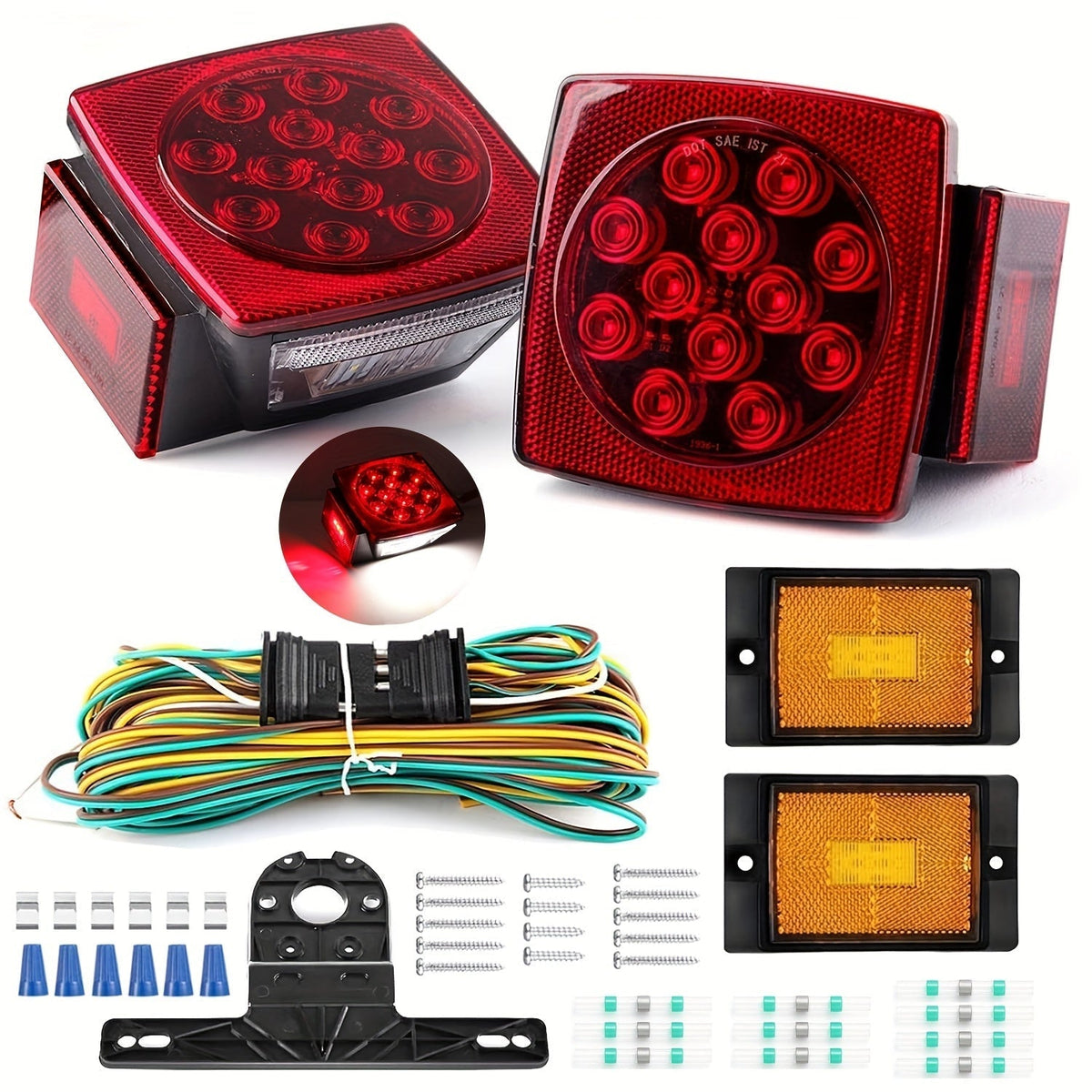 12V LED Trailer Light Kit with Wiring Harness – Submersible Waterproof Utility Trailer Lights for Boat, RV, and Truck, Complete Kit for Trailers Under 80 Inches, Corrosion Resistant