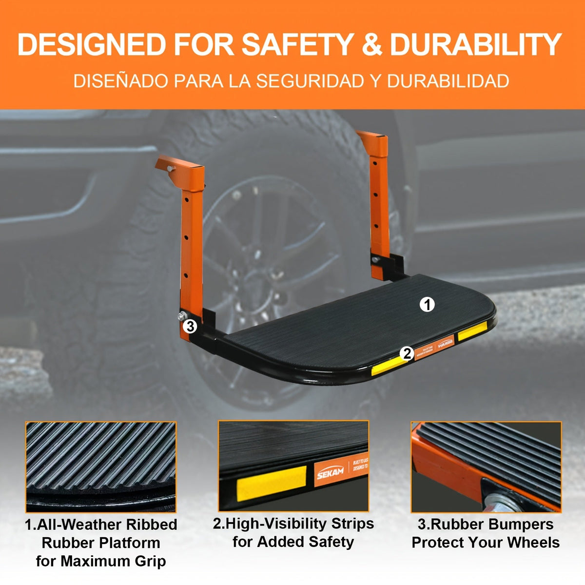 Portable Tire Step – Foldable Anti-Slip Pedal, Height & Width Adjustable, 450 or 550 LB Load Capacity, for RV, SUV, Truck & Lifted Vehicles – Nova Mart