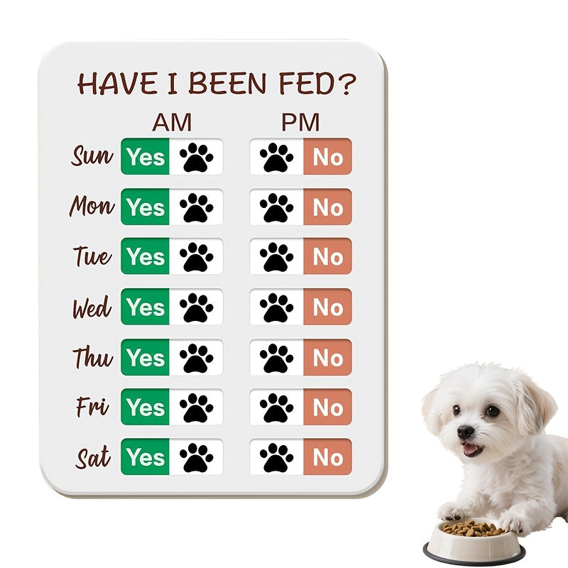 宠物喂食提醒指示牌（带滑动式追踪器）——猫狗早晚日常喂食记录板，支持粘贴于墙壁或冰箱，专为多宠家庭设计的可爱喂食计划追踪器