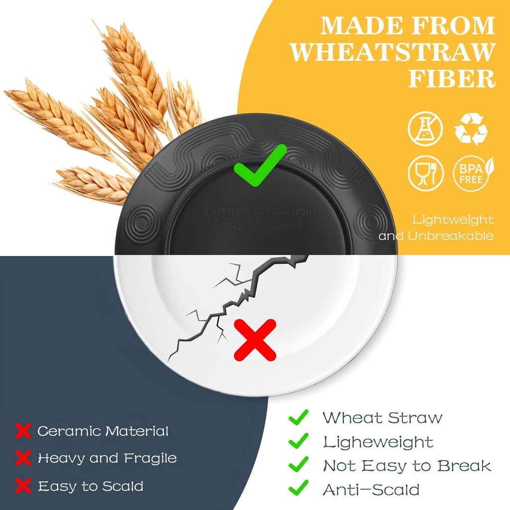 Wheat Straw Dinnerware Set – Reusable Eco-Friendly Plates, Bowls & Cups, Dishwasher & Microwave Safe, Unbreakable, 12/24/36 Piece Sets for Camping, Parties, Outdoor & Everyday Use