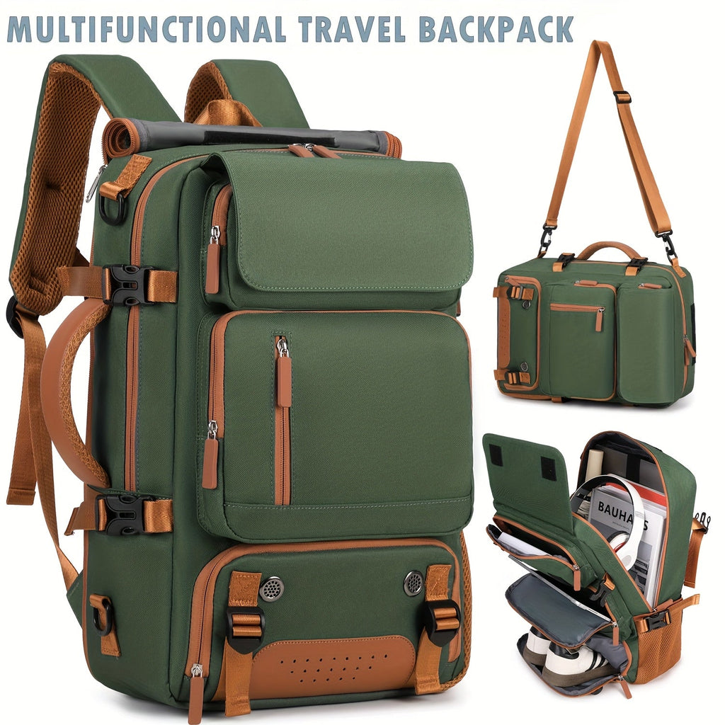 Multifunctional Large Capacity Backpack - Laptop, Travel & Student Bag - Handheld, Single Shoulder & Double Back Carry - Fern Green, Light Green & Peacock Blue