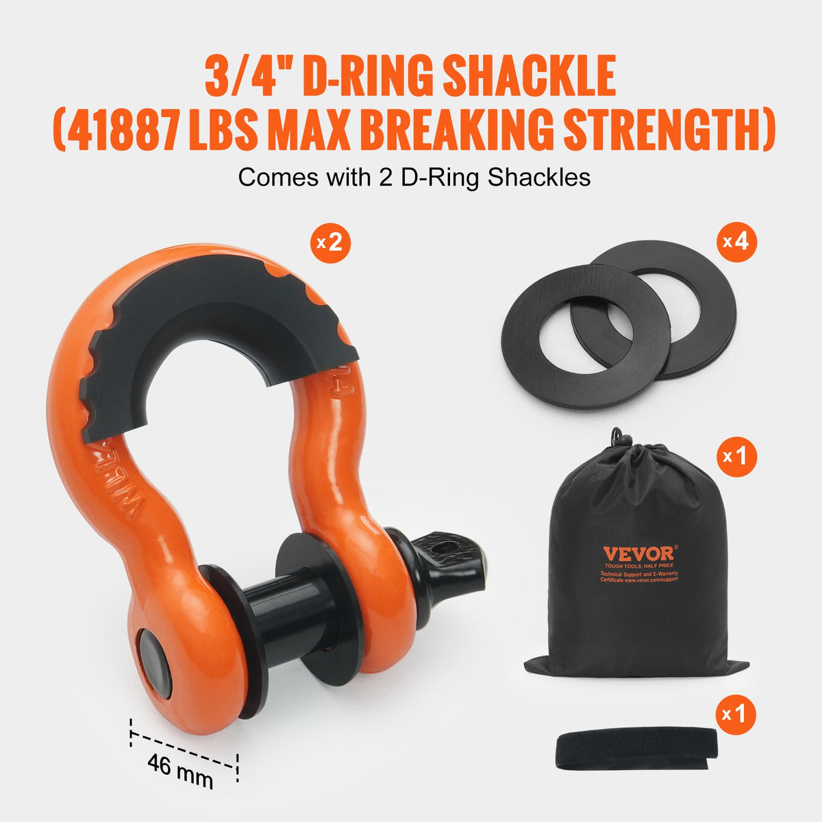 VEVOR Heavy Duty Tow Strap Recovery Kit - 3" x 30 ft, 36,000 lbs MBS, Triple-Reinforced Loops, Protective Sleeves, 2x 3/4" D-Ring Shackles & Storage Bag - Tree Saver & Winch Strap for Truck, Jeep, SUV & ATV