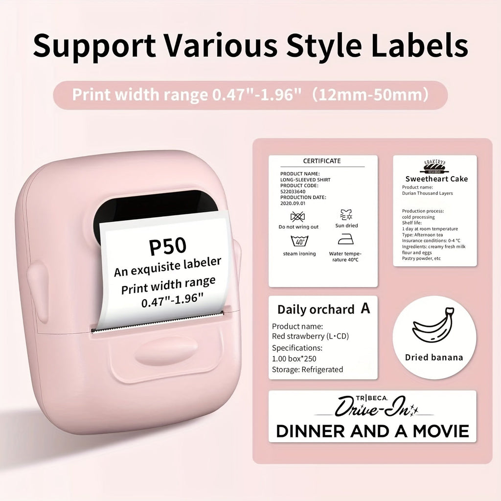 Wireless Thermal Label Maker – No Ink Required, Multiple Templates, Bluetooth Label Printer for Storage Organization, Home, Office, and School Supplies, Pink, White, Blue