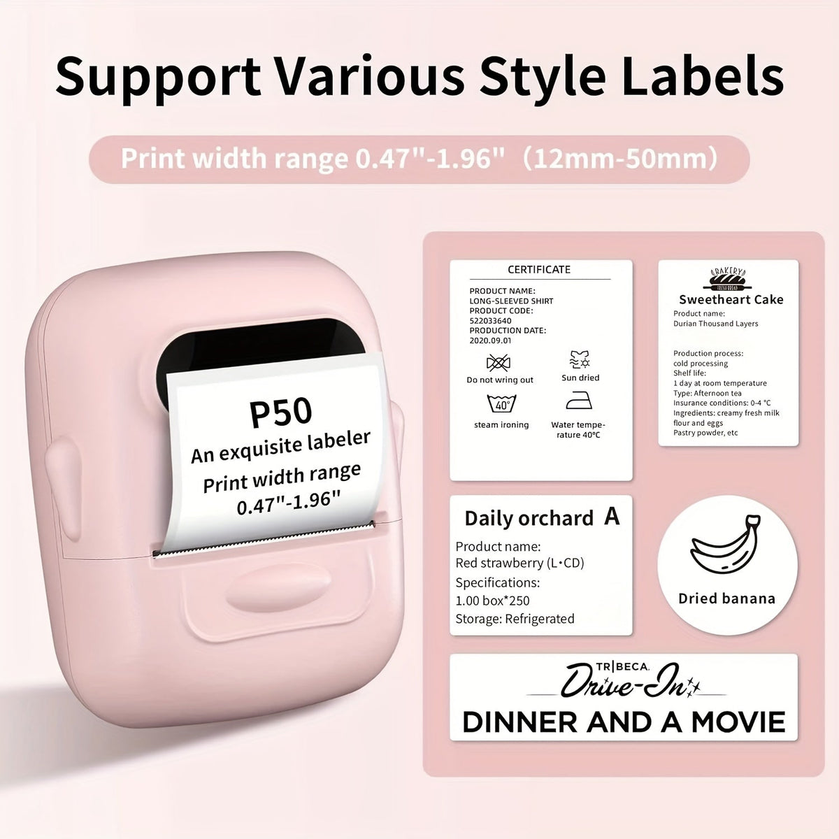 Wireless Thermal Label Maker – No Ink Required, Multiple Templates, Bluetooth Label Printer for Storage Organization, Home, Office, and School Supplies, Pink, White, Blue