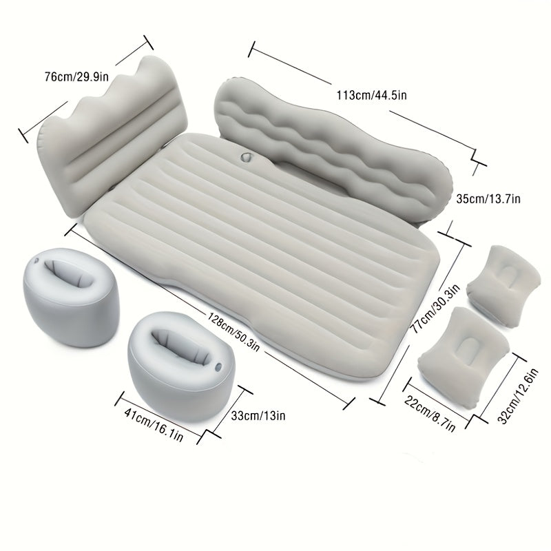 SUV Sedan Car Inflatable Bed, Soft Flocked Back Seat Air Mattress, Foldable & Portable Sleeping Mat for Camping, Road Trips, and Picnics – Includes Air Pump & Storage Bag, Black Grey Beige Pink