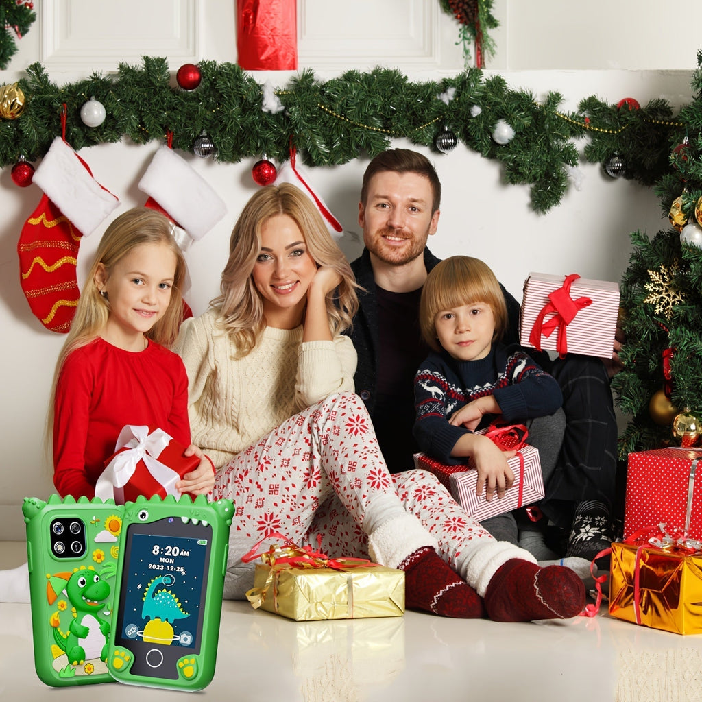 Kids Smart Phone Toy with HD Touchscreen, Dual Camera, Dinosaur Design, 8GB SD Card Included, Play Cell Phone for Boys and Girls Ages 3 and Up, Travel Toy, Birthday, Easter, Halloween, Christmas Gift, Green/Purple