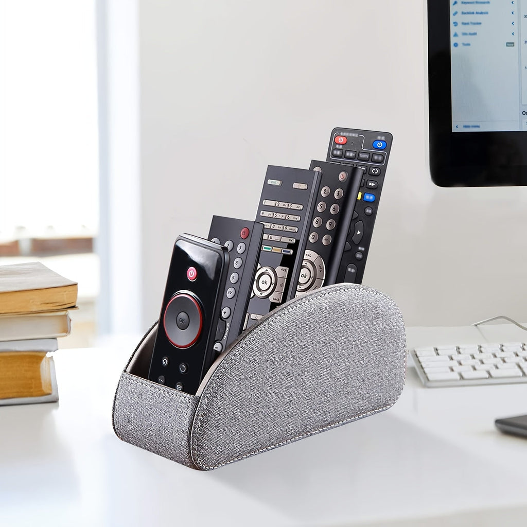 Remote Control Holder with 5 Compartments, Faux Leather Desktop Organizer Caddy for Living Room, Holds TV Remotes, Pens, Eyeglasses, Makeup Brushes, and Office Stationery, Home Decor Storage Box Accessory
