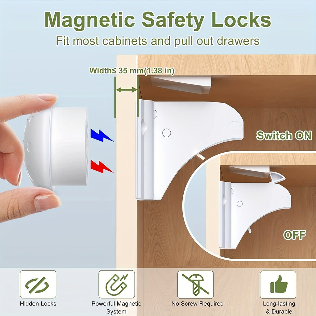 12-Pack Magnetic Cabinet Locks Child Safety with 3 Keys No Drill Invisible Adhesive Cupboard Drawer Locks for Baby Proofing Kitchen