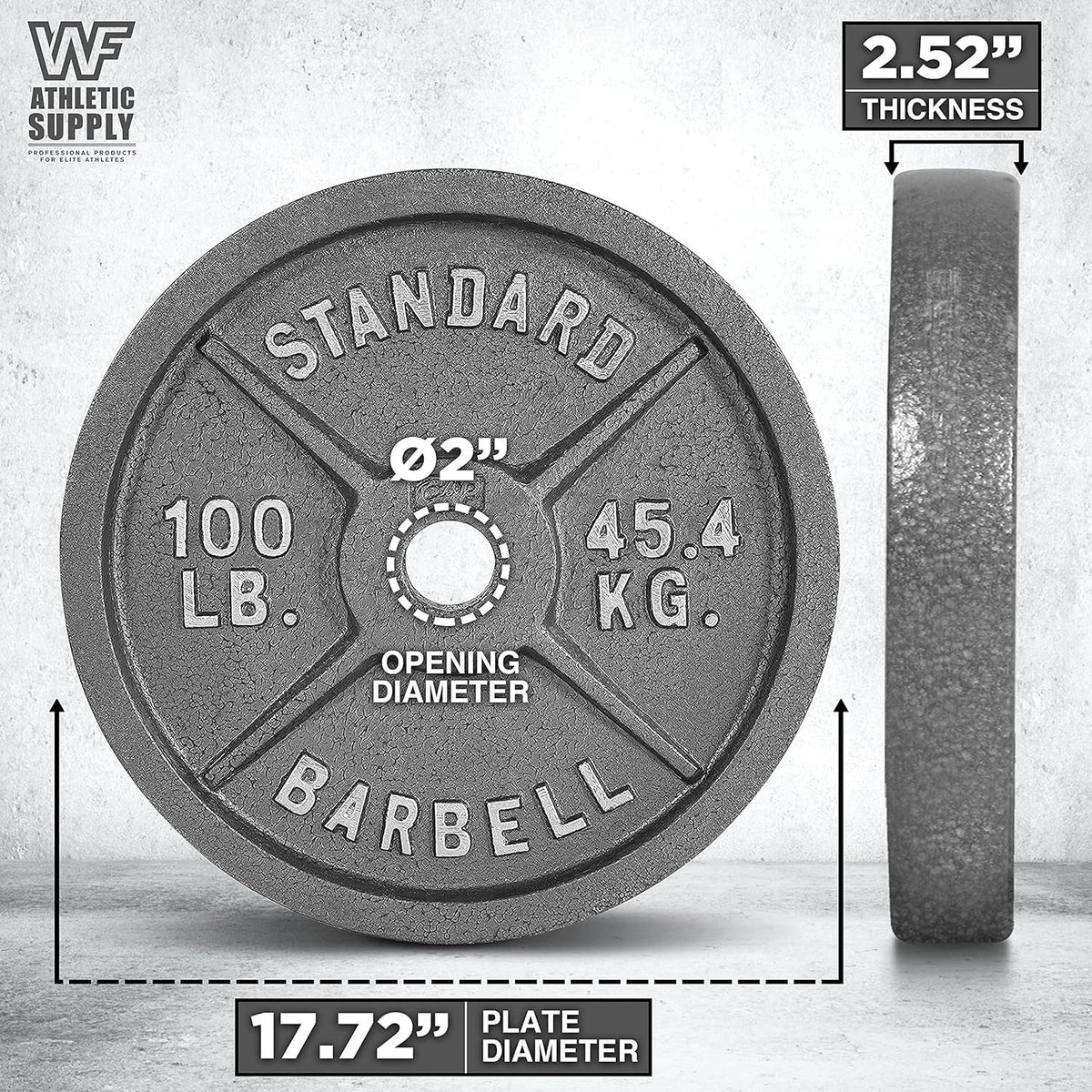 Cast Iron Weight Plates 2-Inch Solid Baked Enamel Finish for Strength Training, Weightlifting, Bodybuilding, Powerlifting, Home Gym Barbell - 2.5, 5, 10, 25, 35, 45, 100 LB