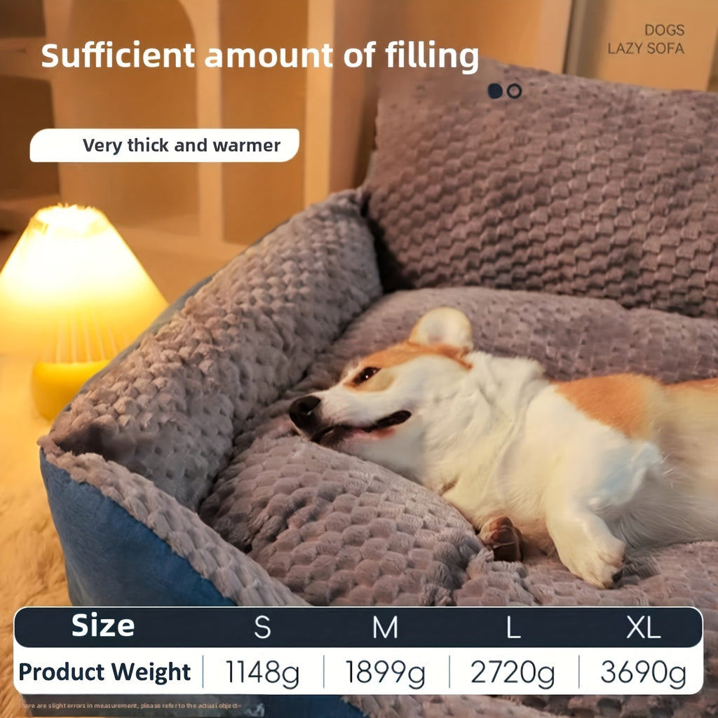 Luxury Plush Pet Sofa Bed with High Backrest – Thick Warm Washable Dog Bed for Large, Medium, and Small Dogs & Cats, All-Season Comfort, Easy-Clean Cover, Sizes S, L, XL, Grey Blue